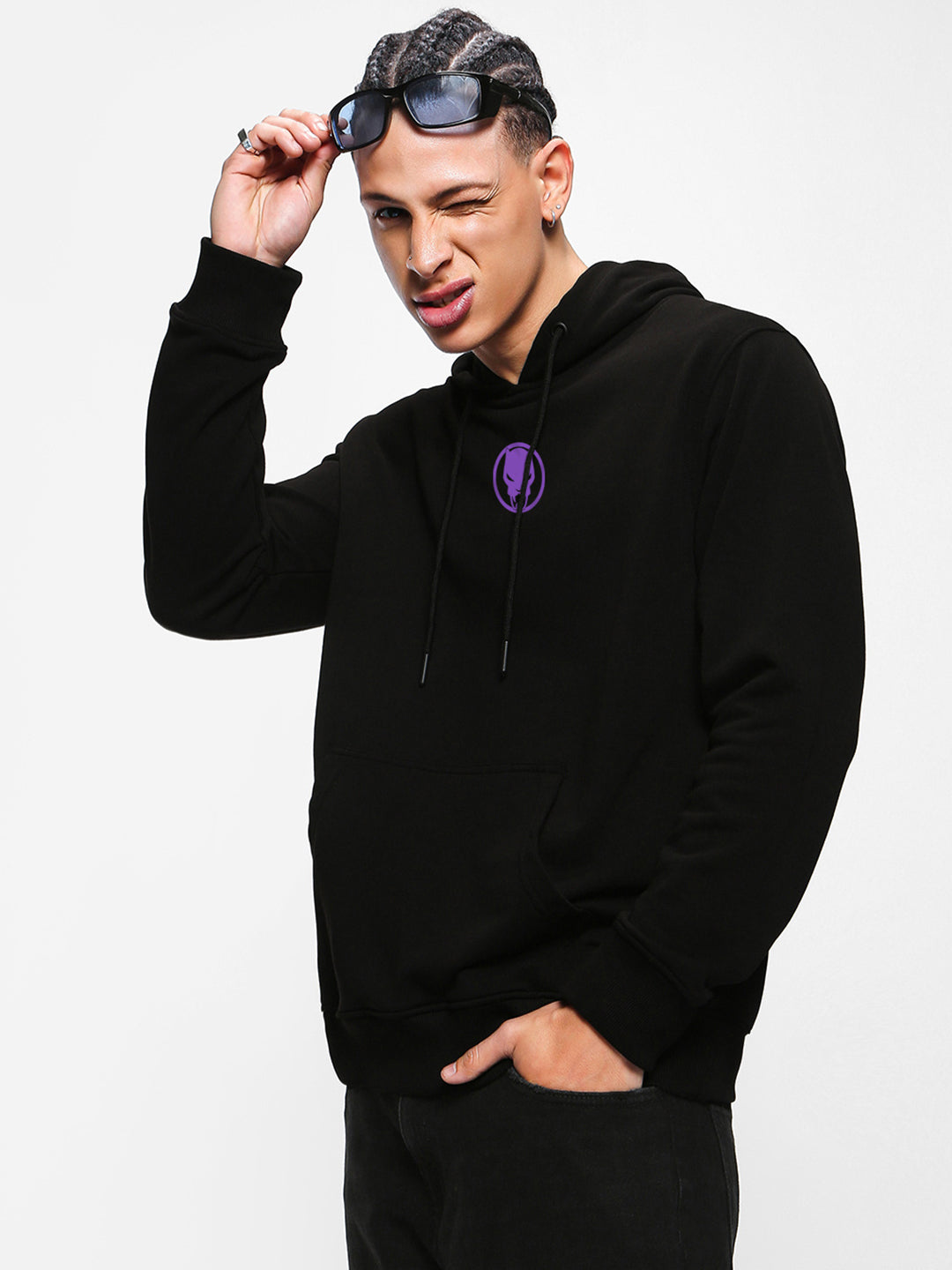 Oversized Black Panther Heavy Fleece Printed Hoodie