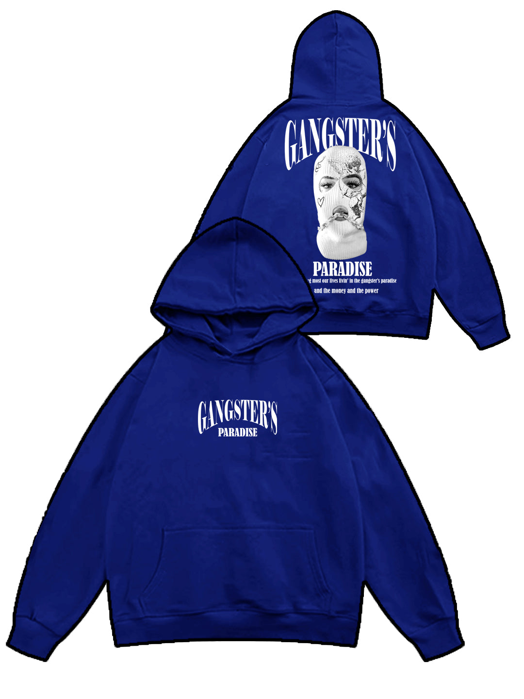 Oversized Gangster Heavy Fleece Printed Black Hoodie