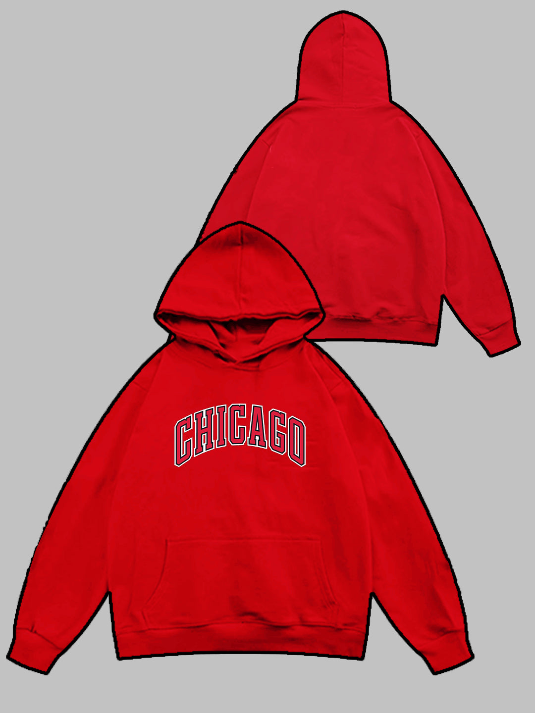 Oversized Chicago Heavy Fleece Printed Hoodie