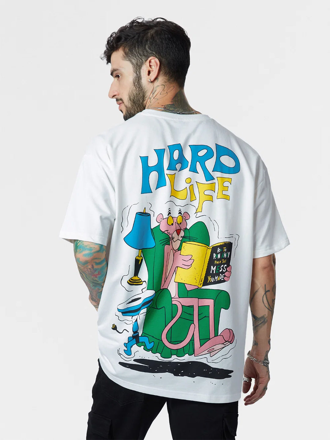 Men's Hard Life Oversized Black Graphic Tee