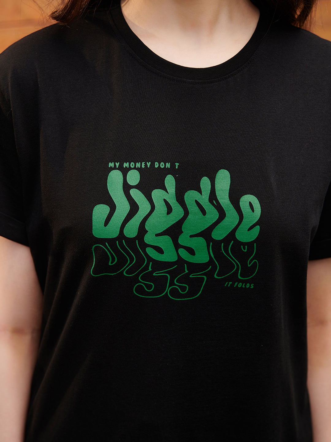 Women's jiggle Oversized Black Graphic Tee