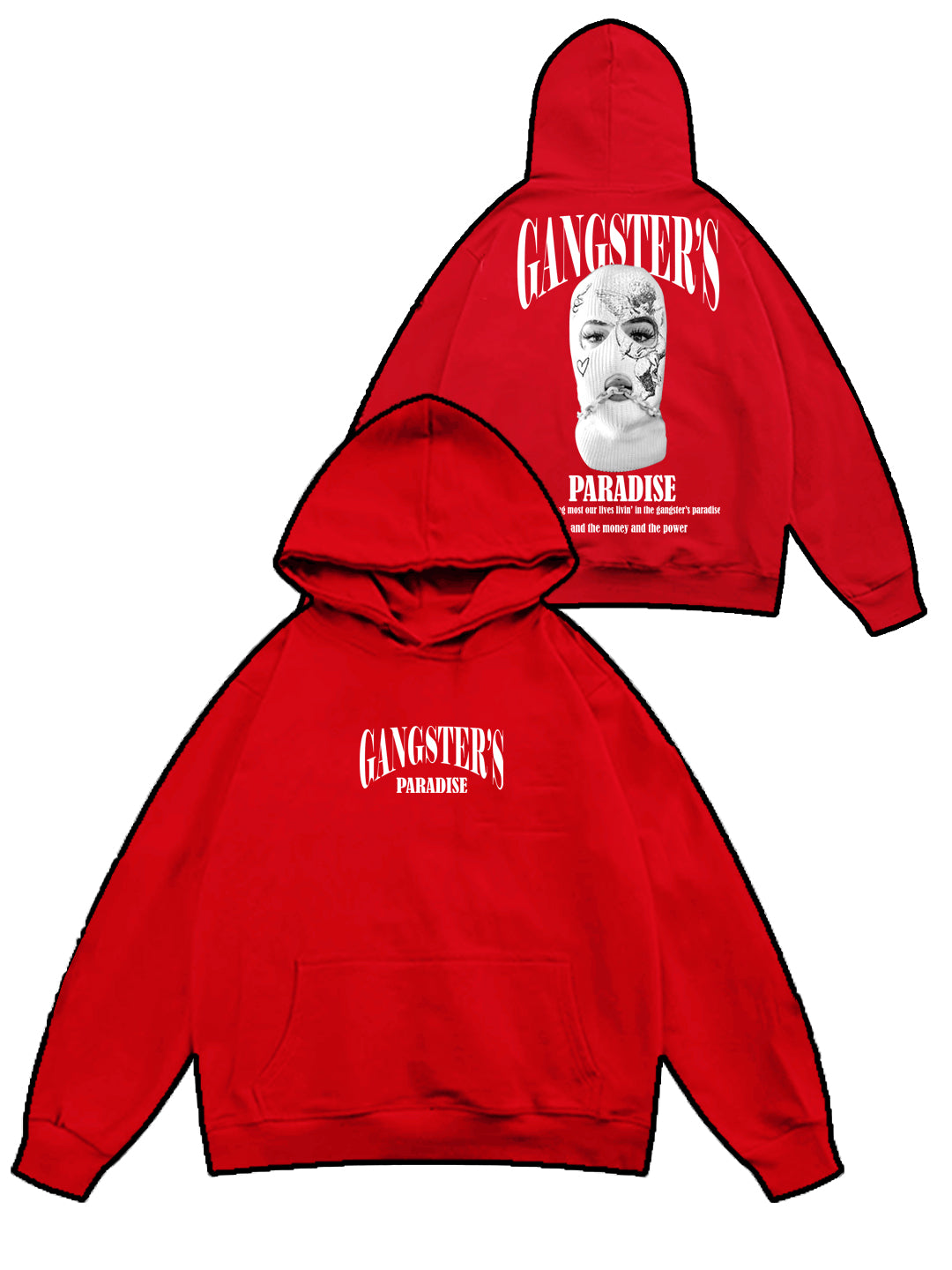 Oversized Gangster Heavy Fleece Printed Black Hoodie