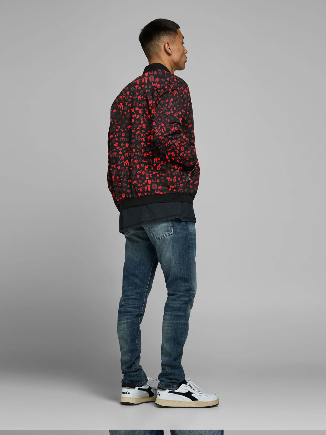 Men's All Over Self Printed inside Fur Bomber Jacket