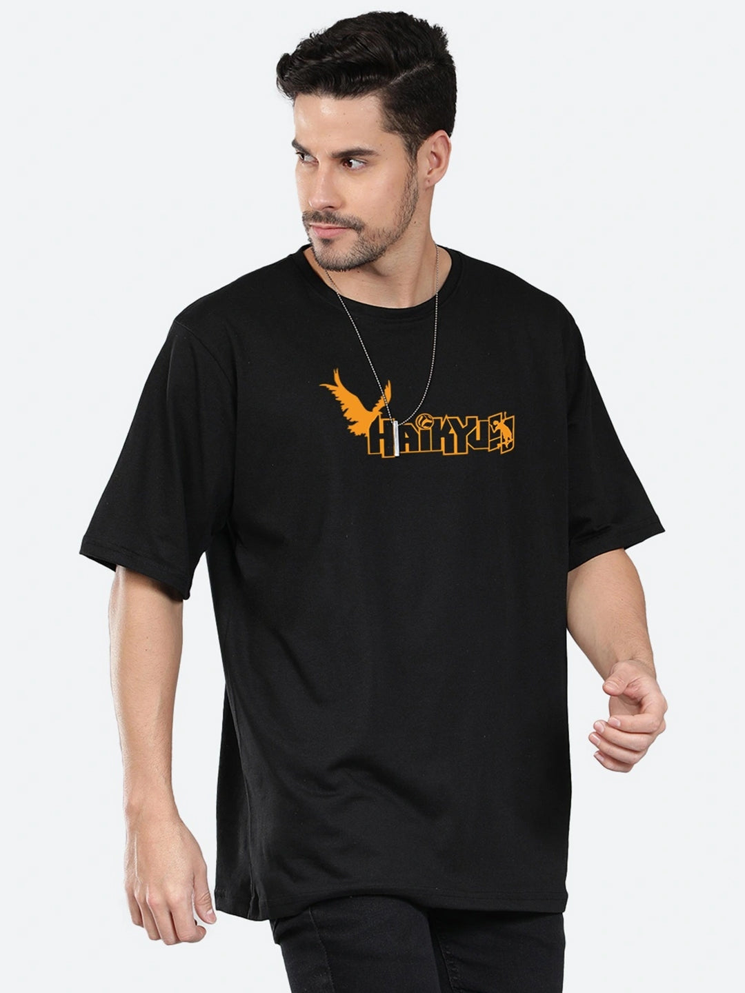 Men's Fly High Oversized Black Graphic Tee