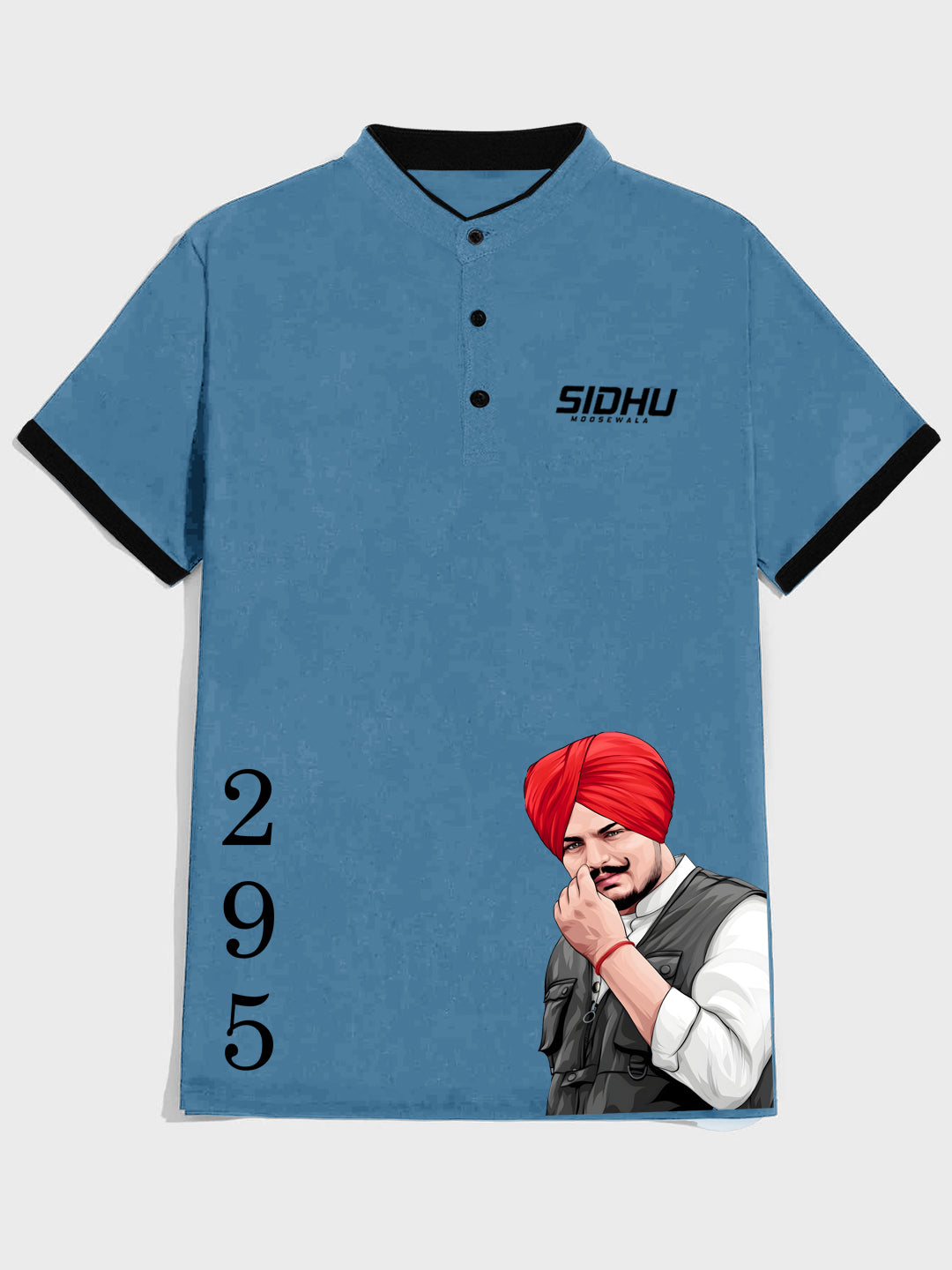 Men's Slim Fit Graphic Print Sidhu Moose Wala Mandarin Collar Polo
