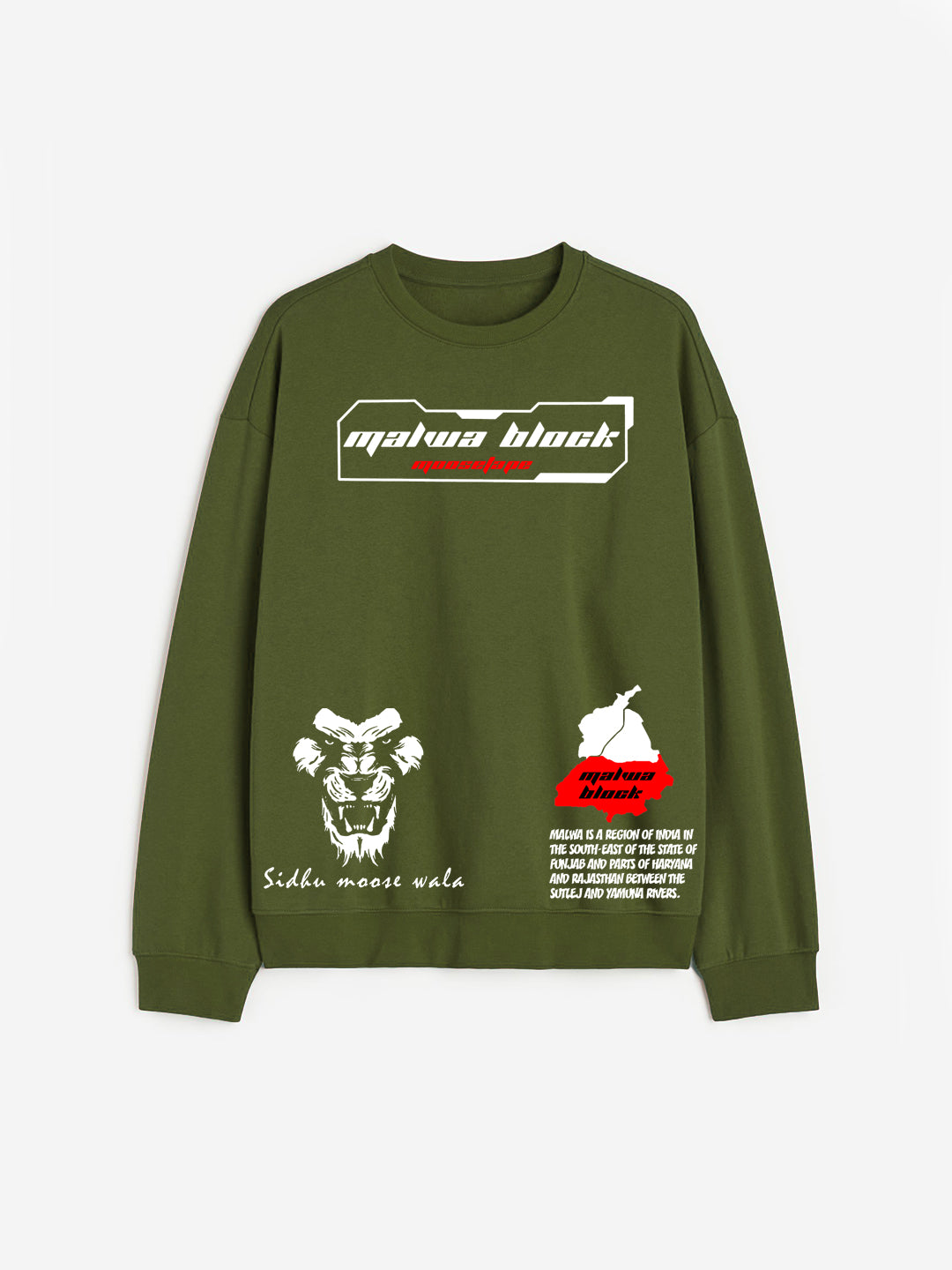 Oversized Classic Malwa block Heavy Fleece Printed Sweatshirt