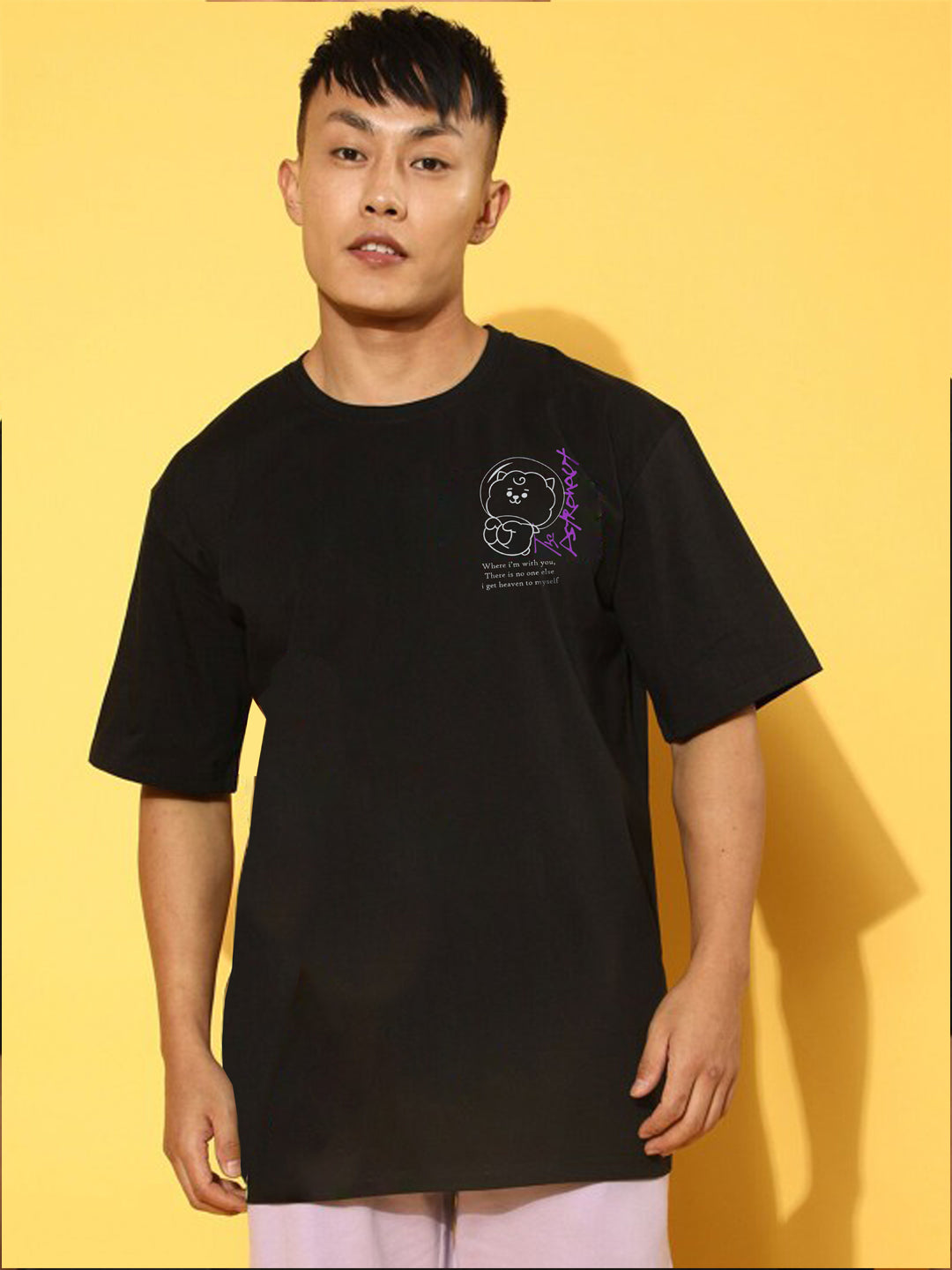 Men's Astronaut Oversized Black Graphic Printed Tee