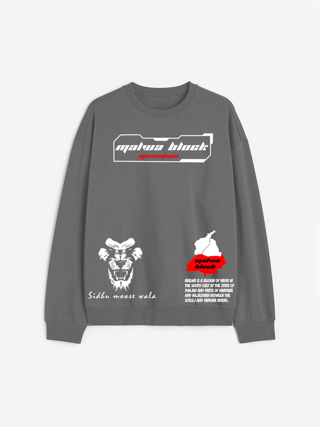 Oversized Classic Malwa block Heavy Fleece Printed Sweatshirt