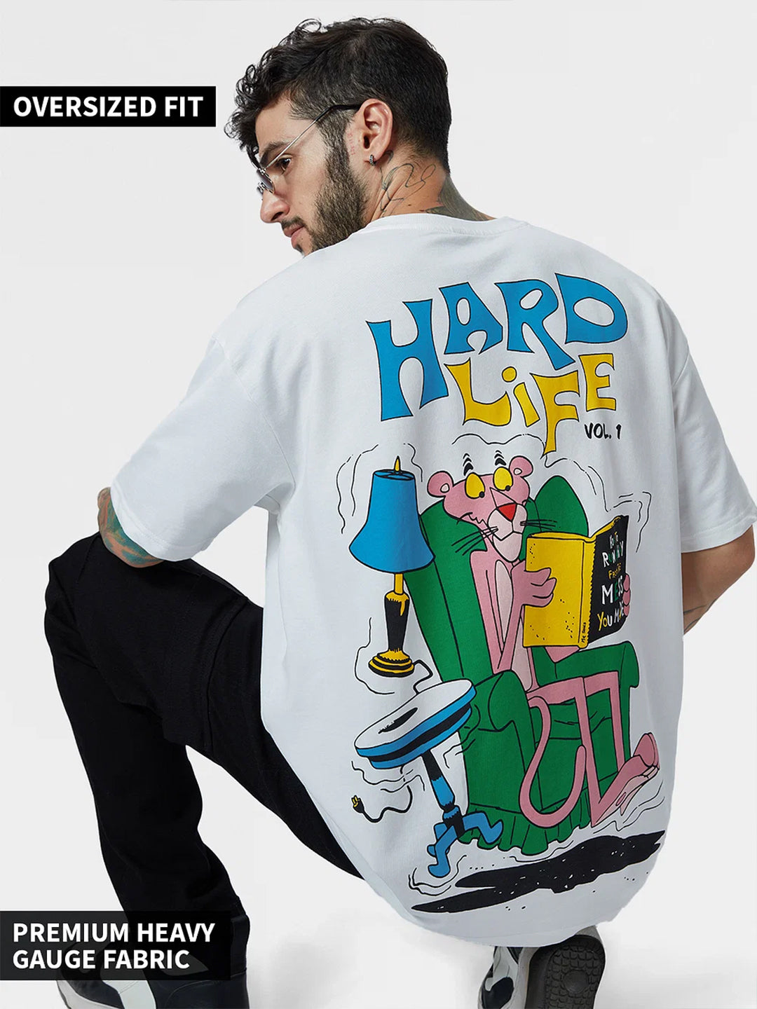 Men's Hard Life Oversized Black Graphic Tee