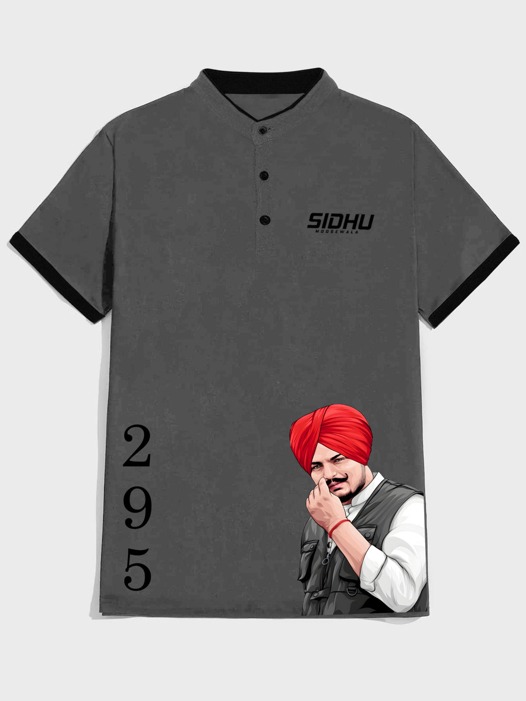 Men's Slim Fit Graphic Print Sidhu Moose Wala Mandarin Collar Polo