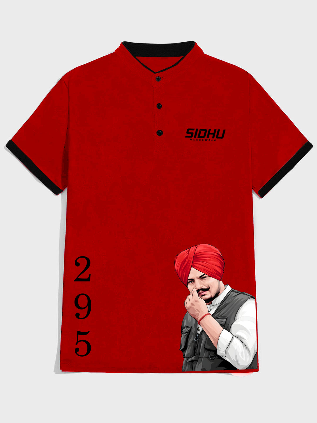 Men's Slim Fit Graphic Print Sidhu Moose Wala Mandarin Collar Polo