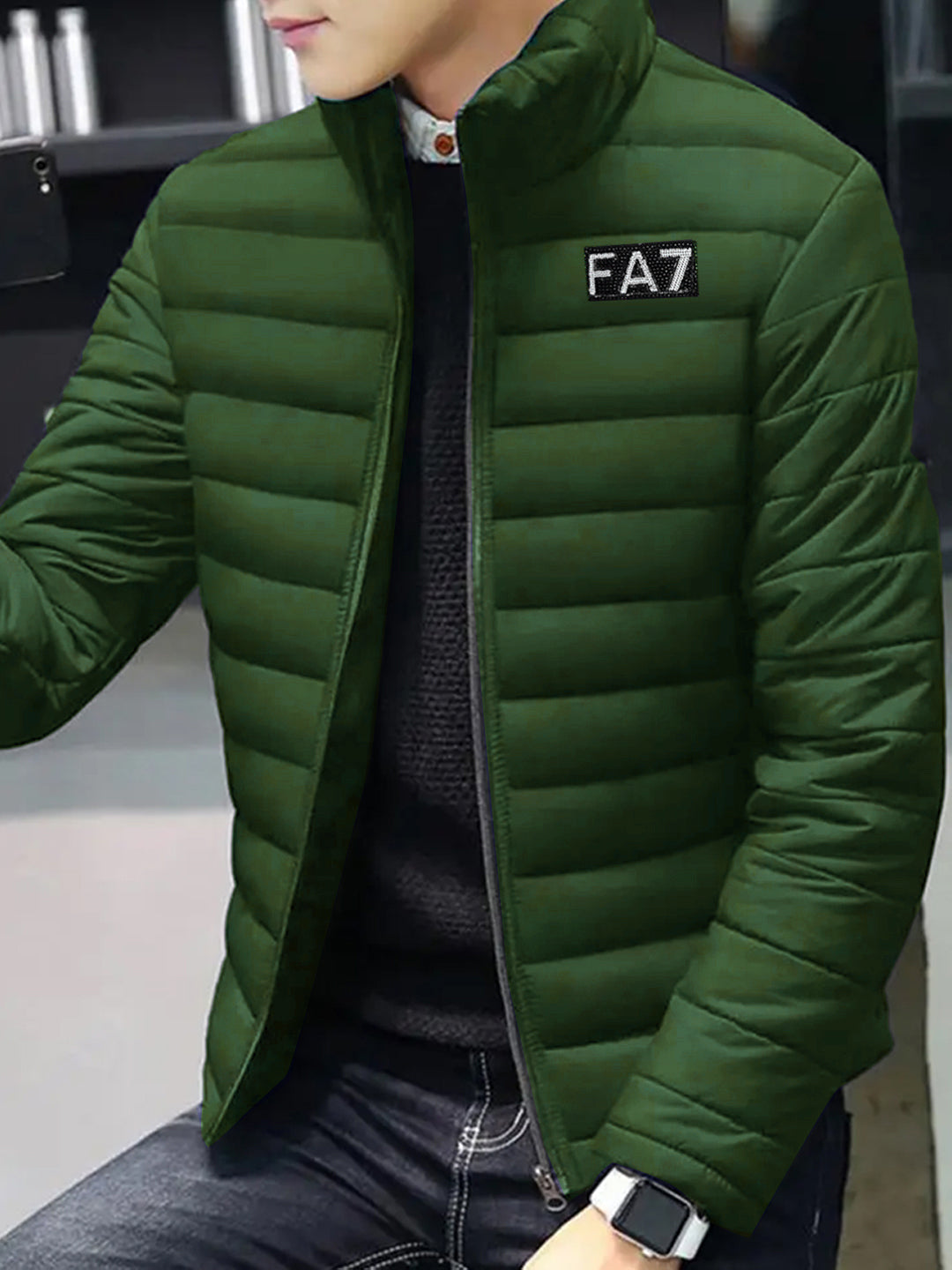 Men's FA7 Badge Heavy Quilted Thick Black Puffer Jacket