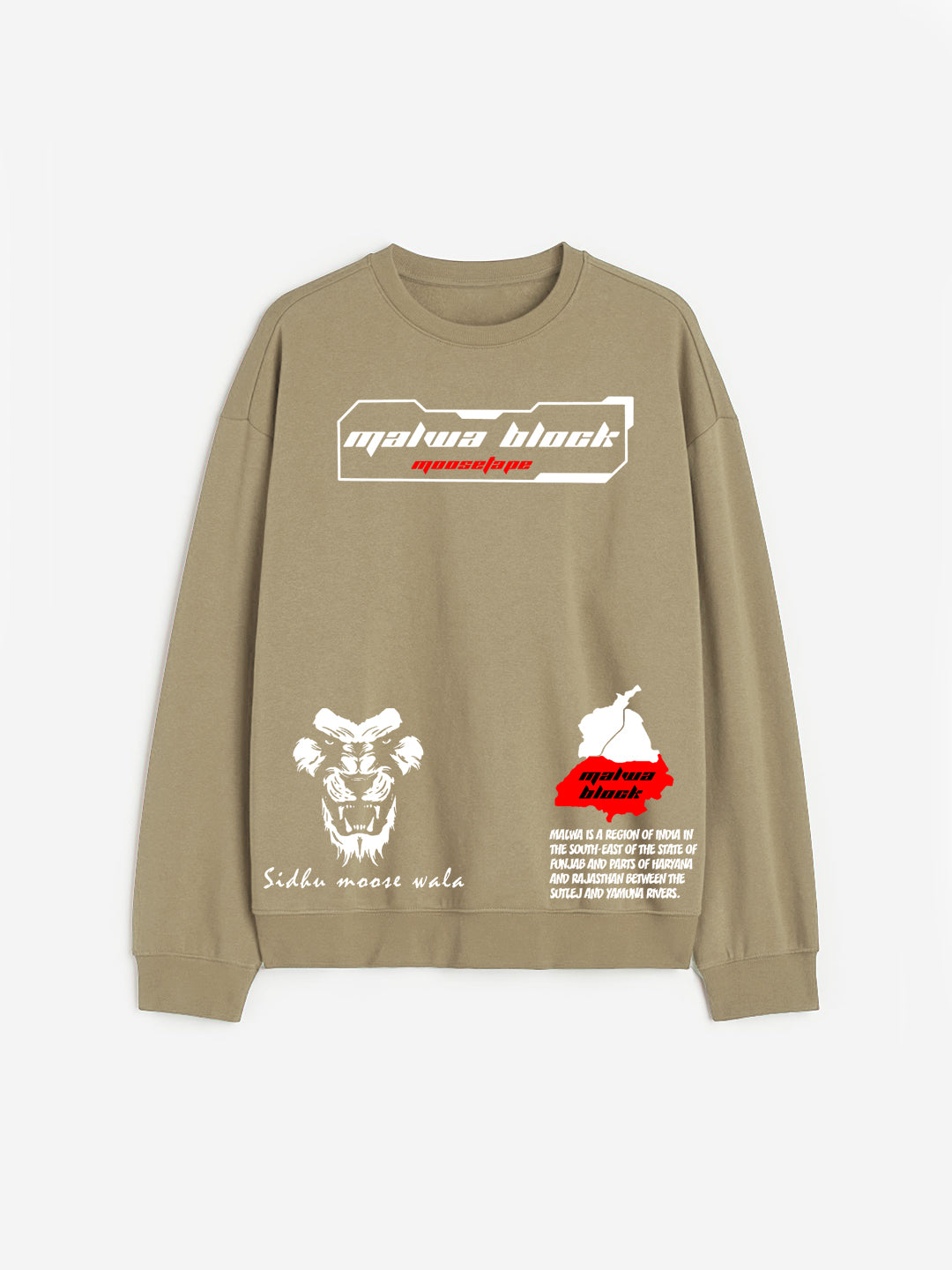 Oversized Classic Malwa block Heavy Fleece Printed Sweatshirt