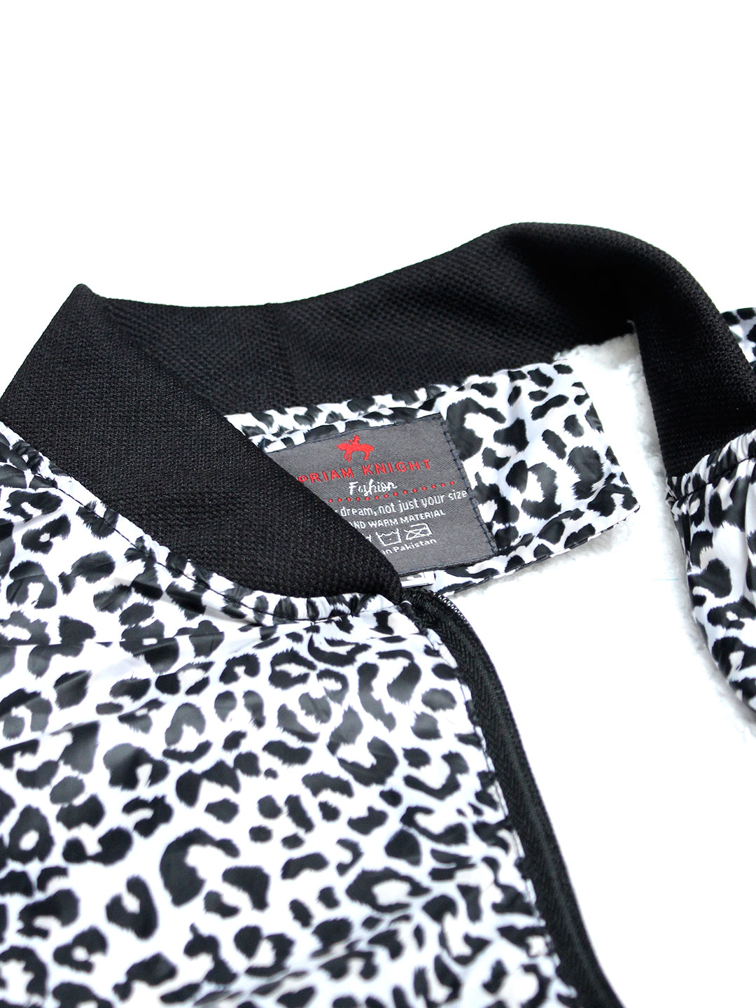Men's White Leopord Self Printed inside Fur Bomber Jacket