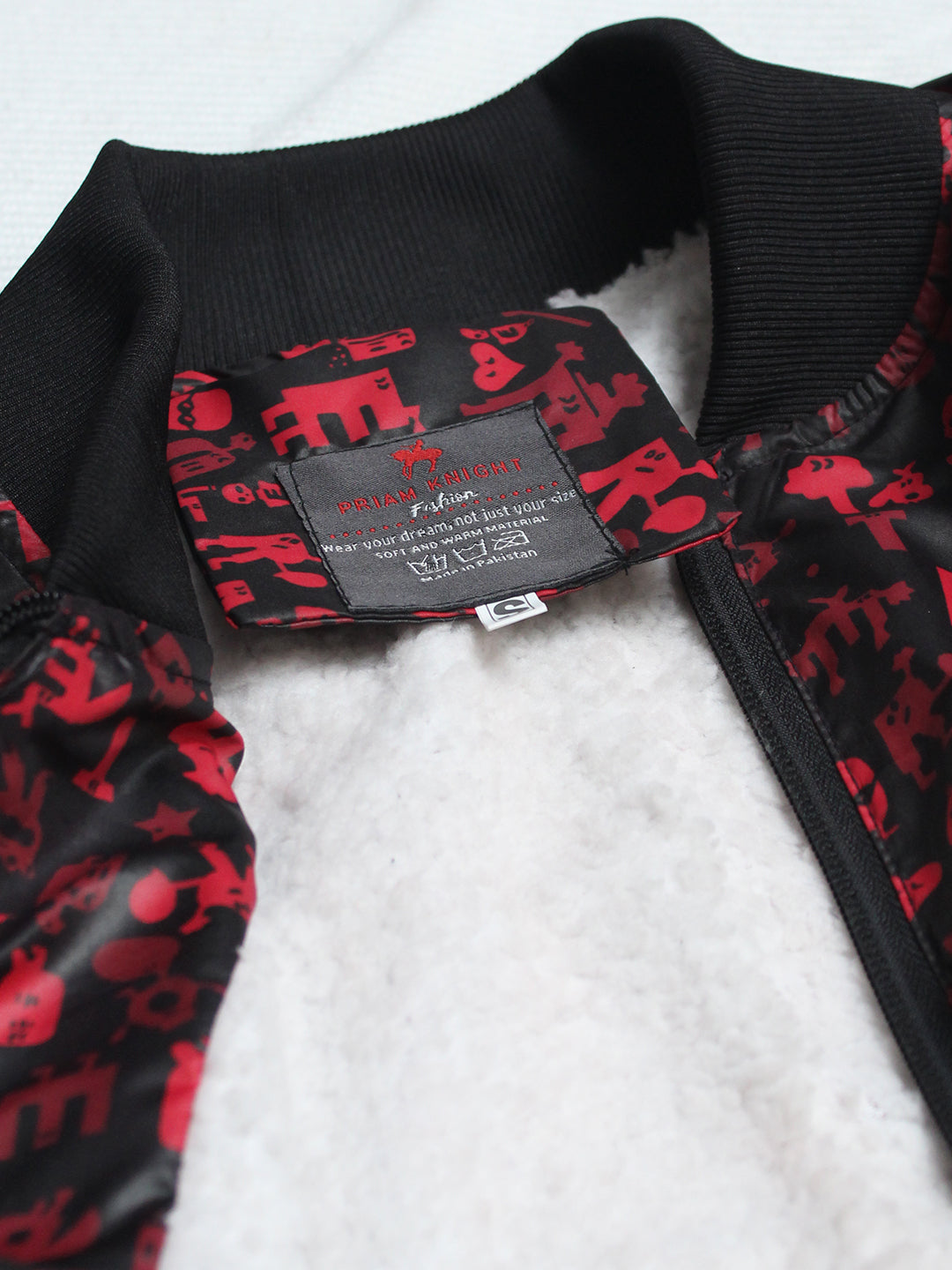 Men's All Over Self Printed inside Fur Bomber Jacket