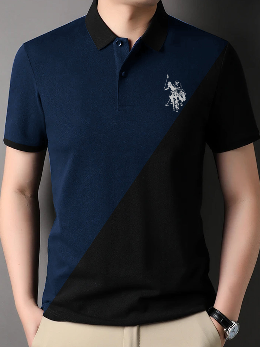 Men's High Density Logo Color Block Cotton Polo