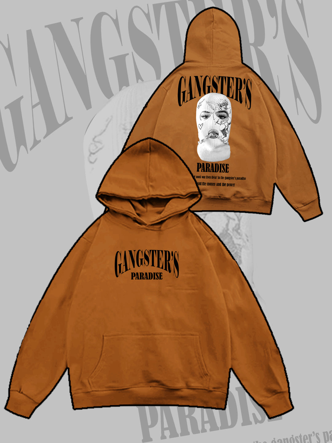 Oversized Gangster Heavy Fleece Printed Black Hoodie