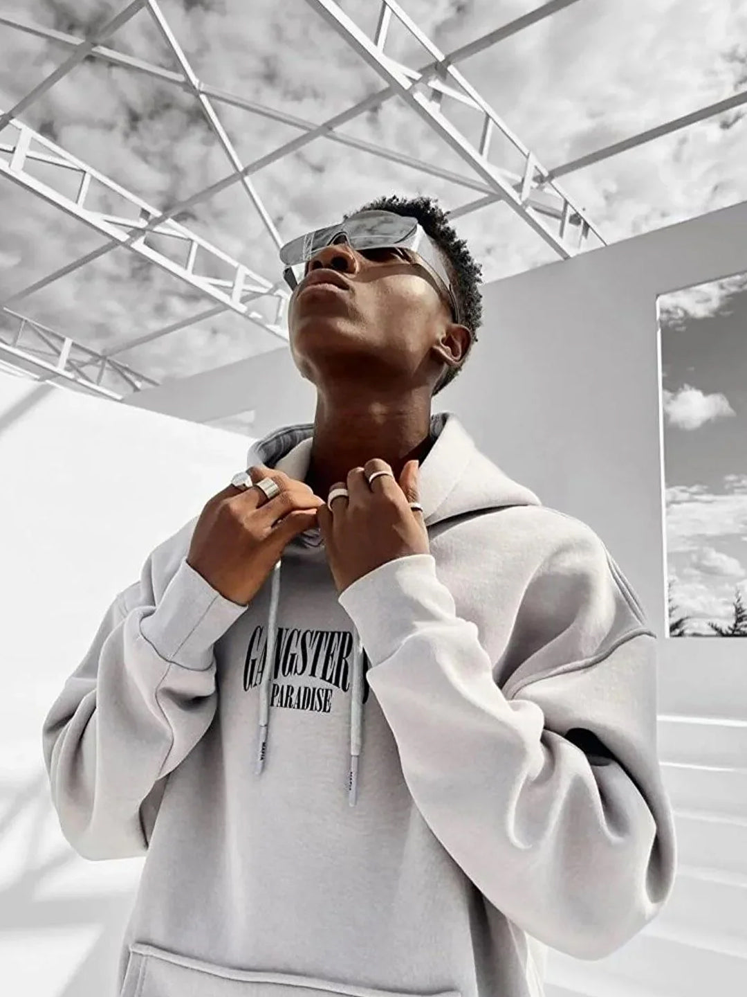 Oversized Gangster Heavy Fleece Printed Black Hoodie