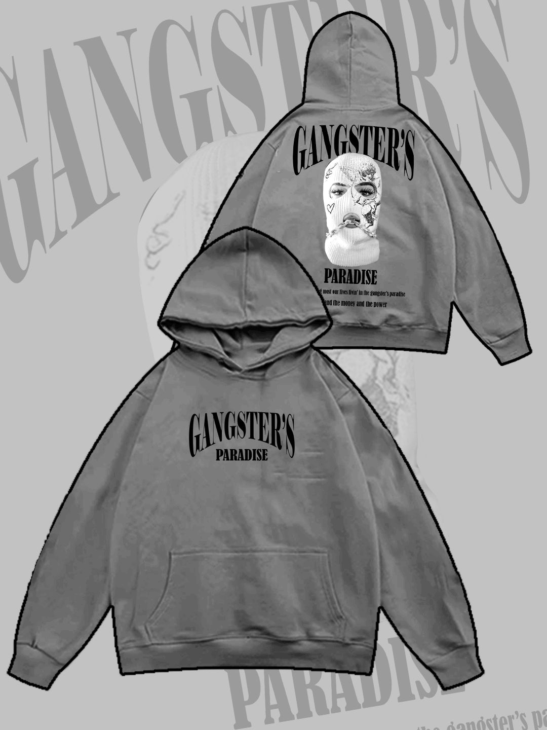 Oversized Gangster Heavy Fleece Printed Black Hoodie