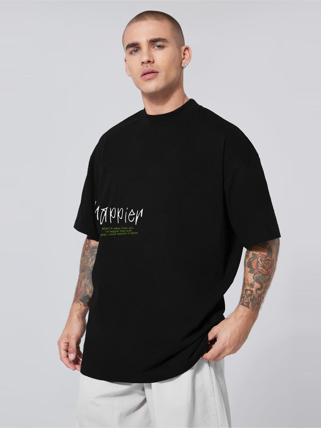 Men's Happier Than Ever Oversized Black Graphic Tee