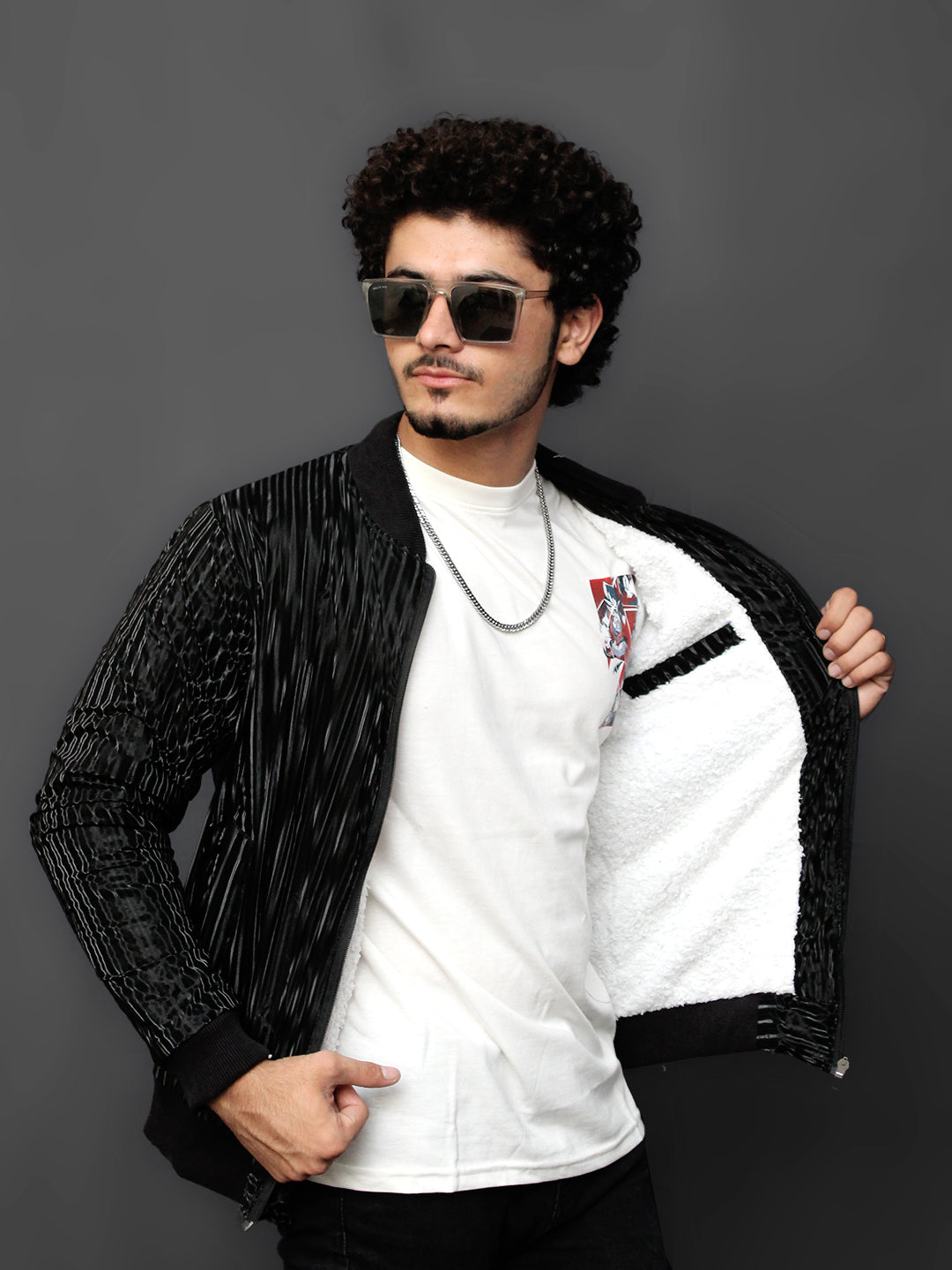 Men's Self Printed inside Fur Bomber Prime Jacket