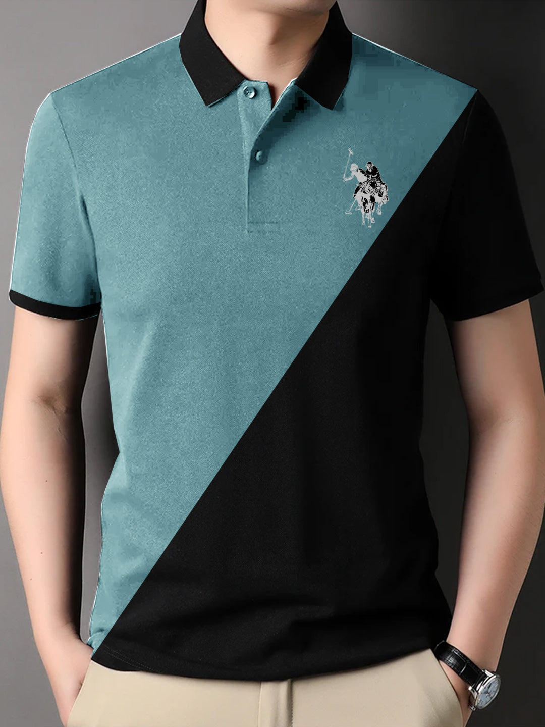 Men's High Density Logo Color Block Cotton Polo
