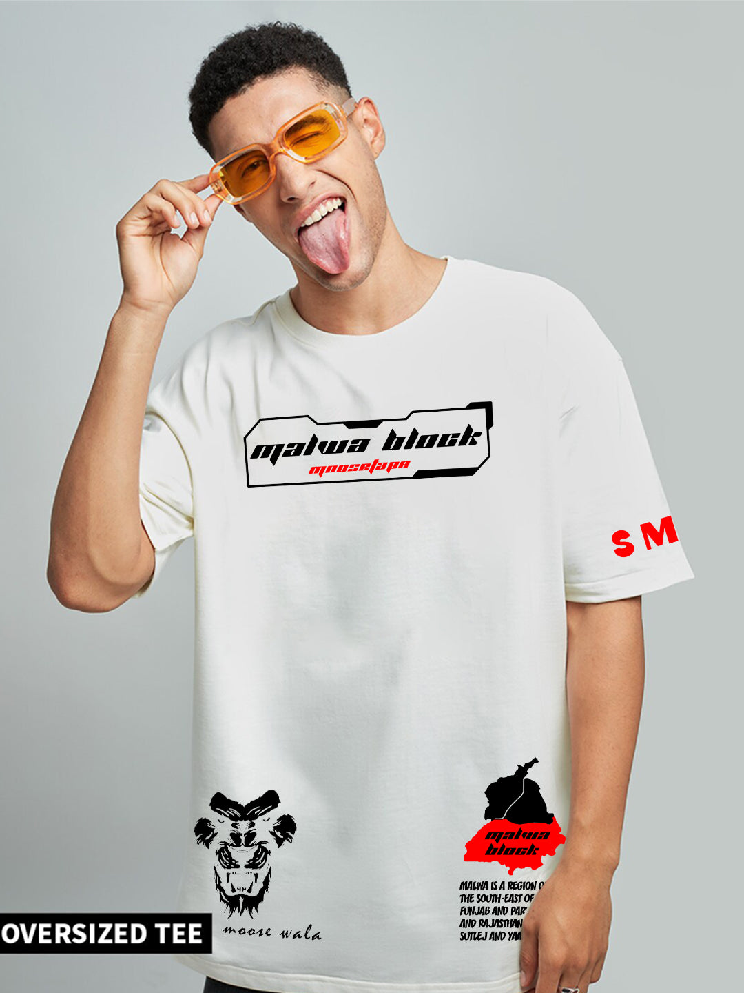 Men's Malwa Block Oversized Black Graphic Tee