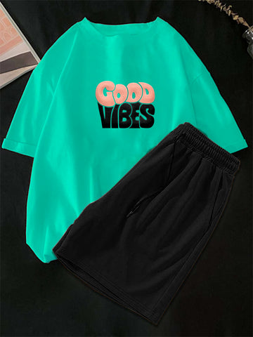 Men's Good Vibes Graphic Tee & Drawstring Waist Shorts