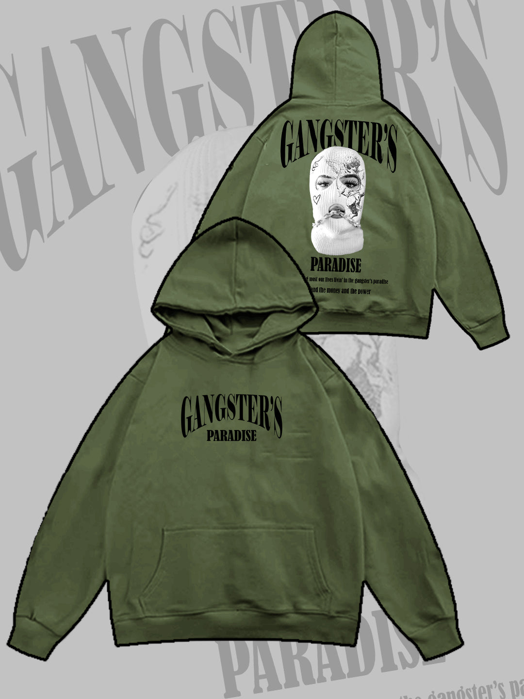 Oversized Gangster Heavy Fleece Printed Black Hoodie