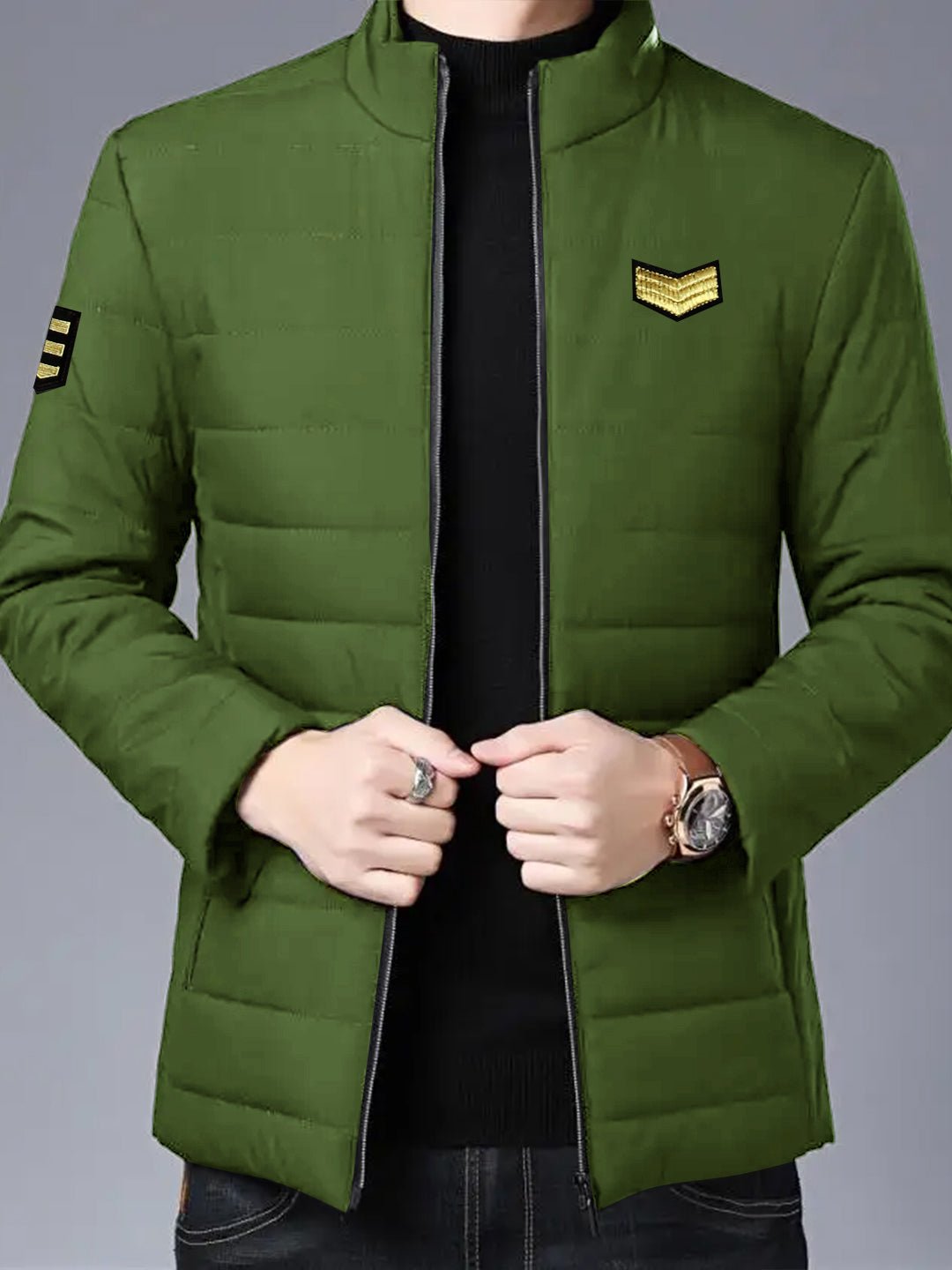 Men s Army Badge Heavy Quilted Thick Puffer Prime Jacket Priam Knight