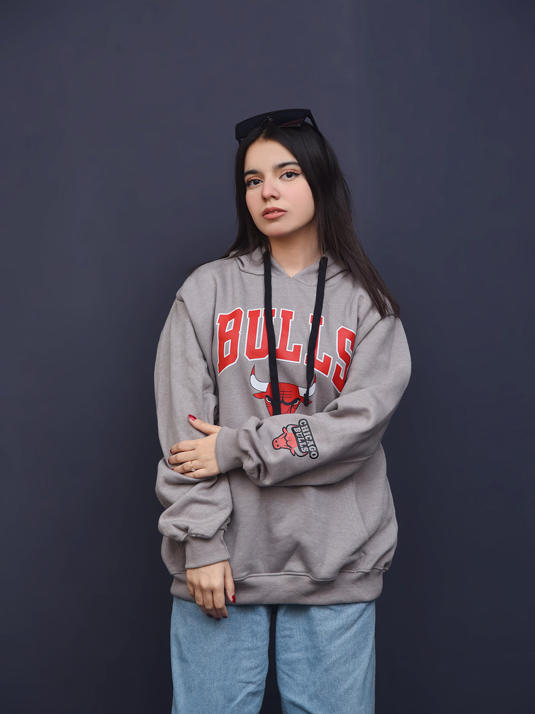 Oversized Bulls Heavy Fleece Printed Hoodie