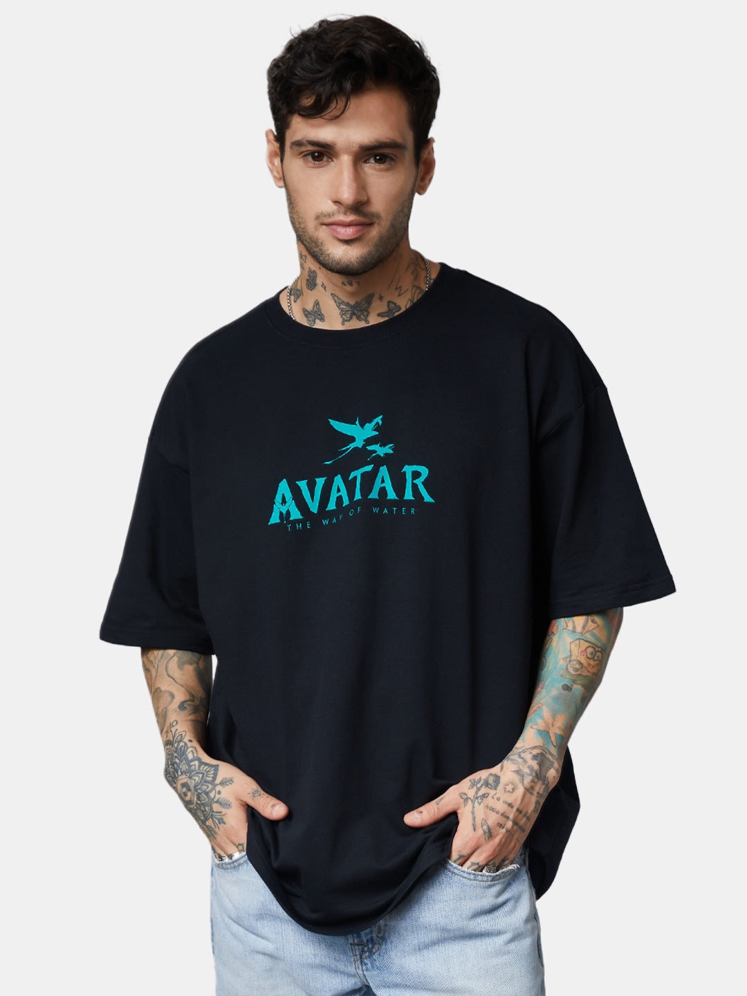 Men's Avatar Oversized Black Graphic Tee