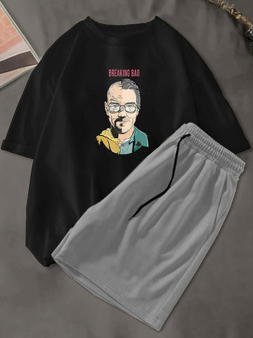 Men's Breaking Bad Graphic Tee & Drawstring Waist Twin Set / Tracksuits