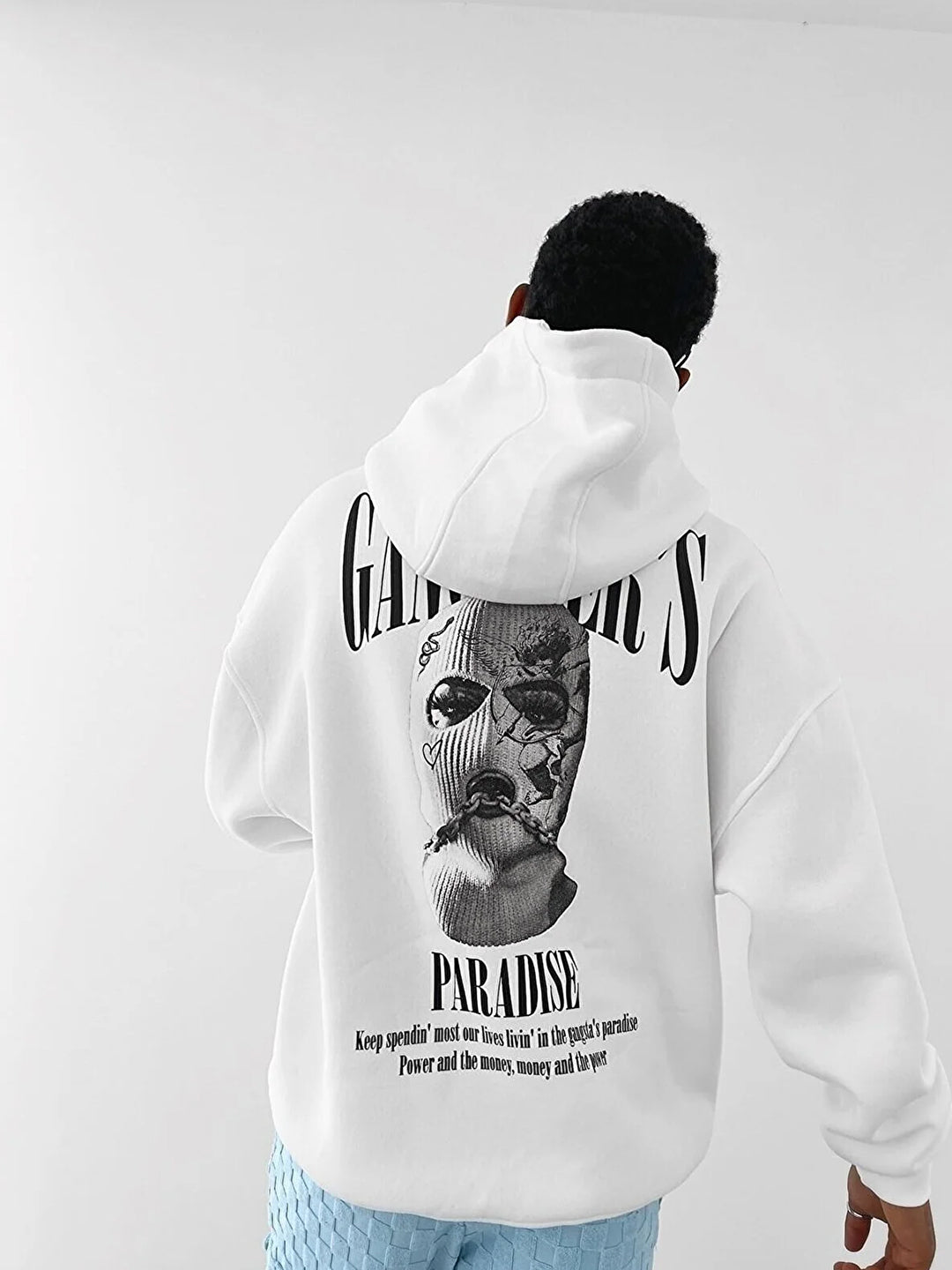 Oversized Gangster Heavy Fleece Printed Black Hoodie