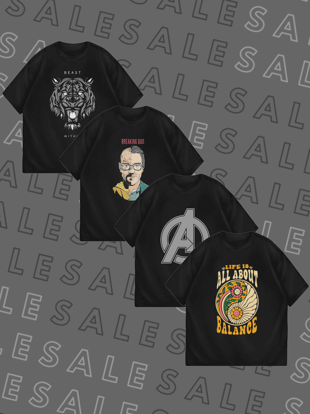 Unisex Pack of 4 Shirt's Printed B-Pair Graphic tee