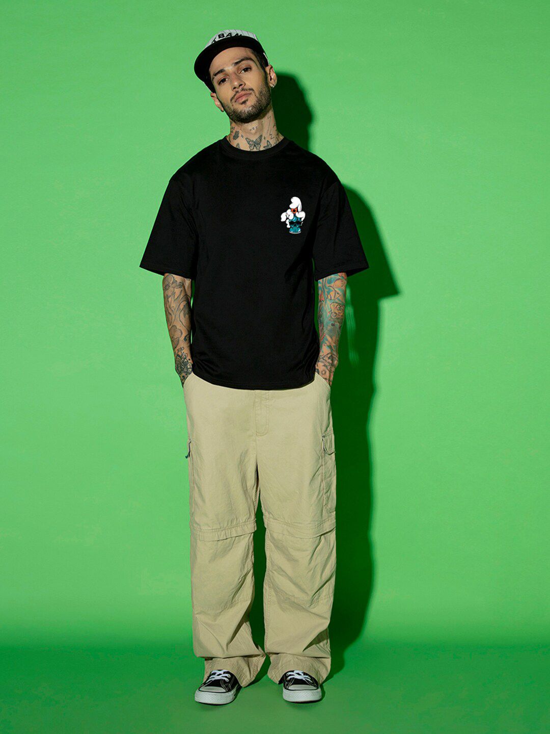 Men's Reckless Oversized Black Graphic Printed Cotton Tee