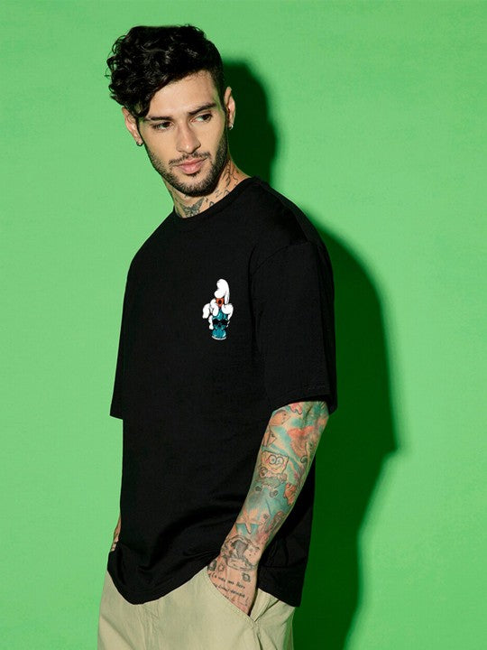 Men's Reckless Oversized Black Graphic Printed Cotton Tee
